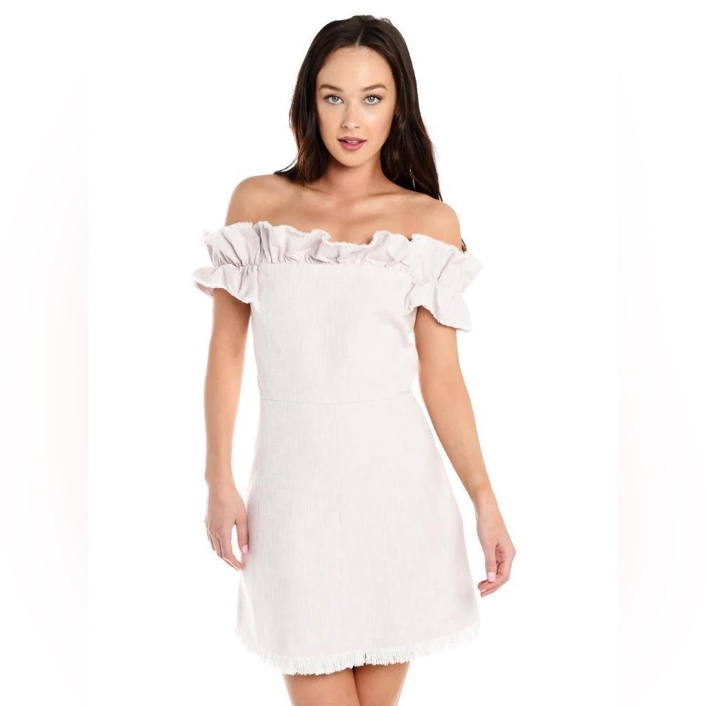 Rebecca Taylor Off-the-Shoulder White Ruffle Dress – Size 4 - Picture 3 of 15